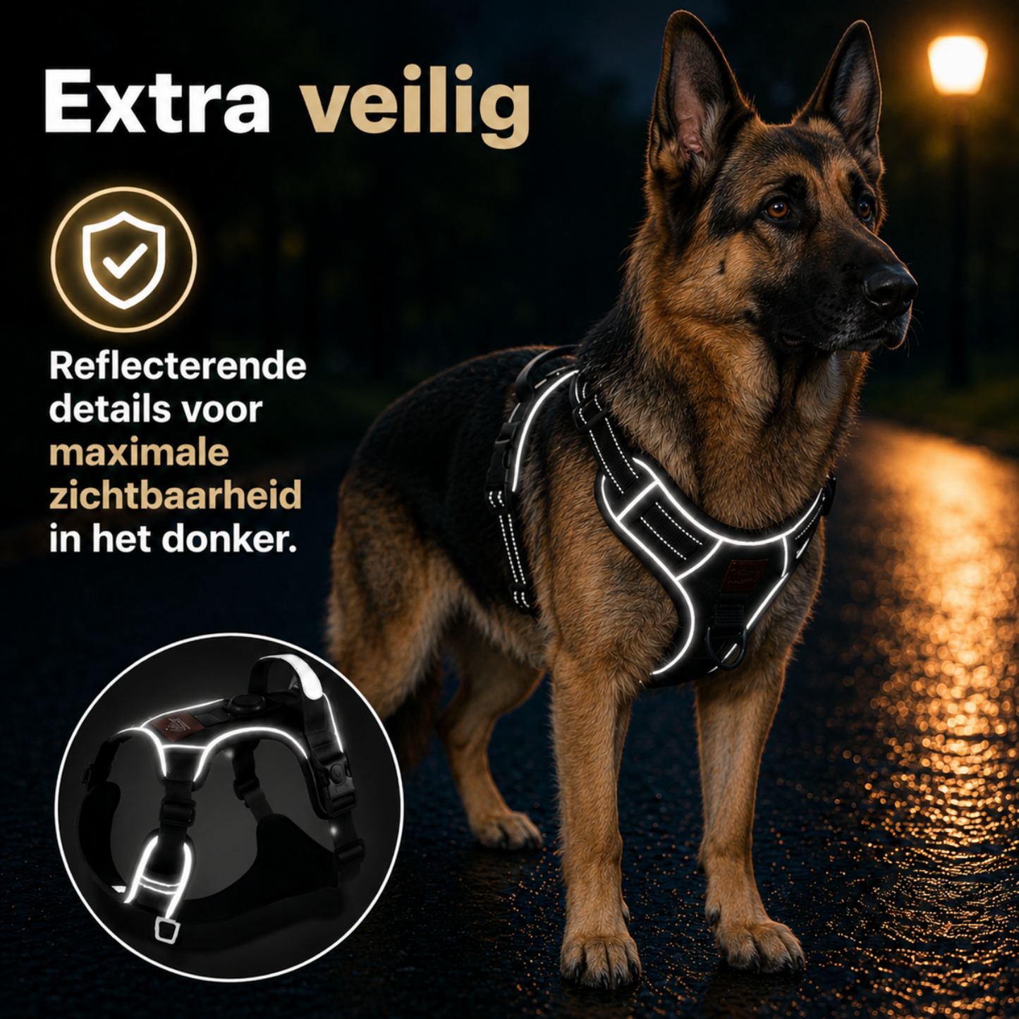 Reflecterend Anti Trek Hondentuigje Zwart