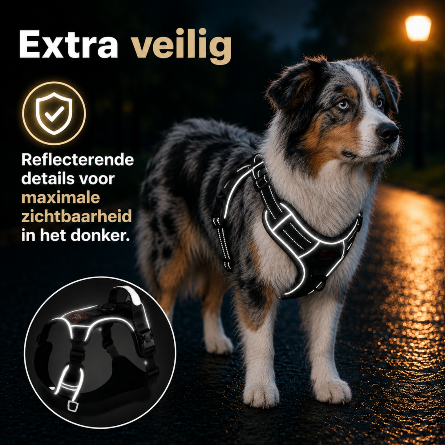 Reflecterend Anti Trek Hondentuigje Zwart