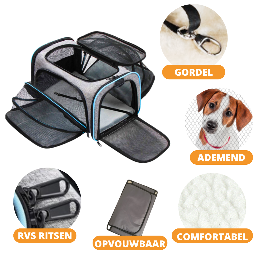 Tragetasche Hund und Katze – als Handgepäck geeignet – ausklappbare Tasche + 2 Gratis-Goodies