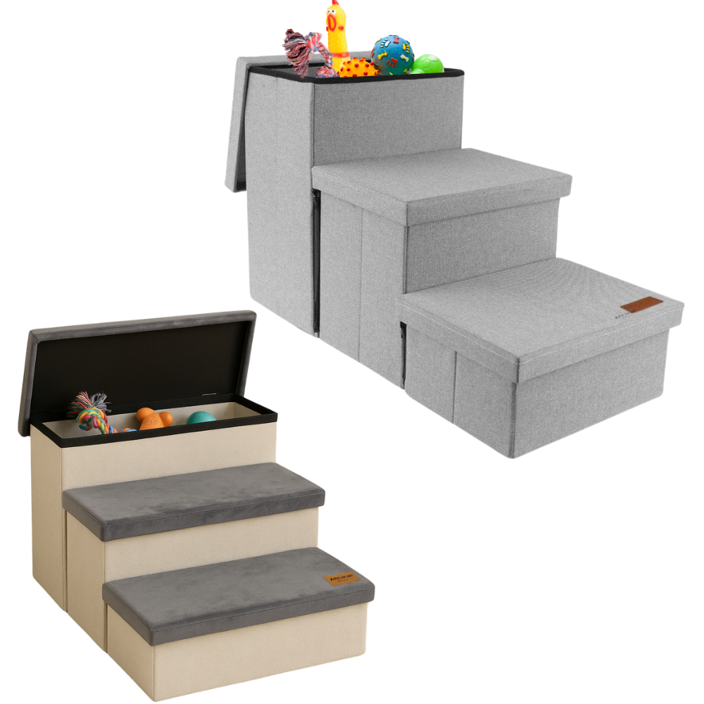Hondentrap Stevig Model 2025  Met Opbergruimte - Trap Hond - tot 60 KG - Beige met grijs