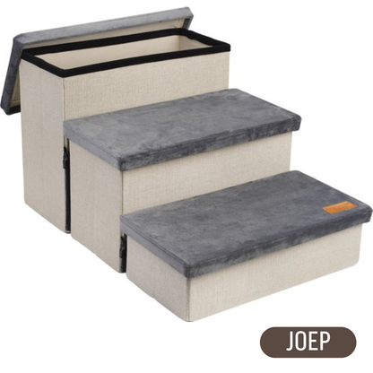 Hondentrap Stevig Model Met Opbergruimte - Trap Hond - tot 60 KG - Beige met grijs