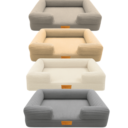 Orthopädisches Hundebett 80x55cm Rippenstoff Hellbraun
