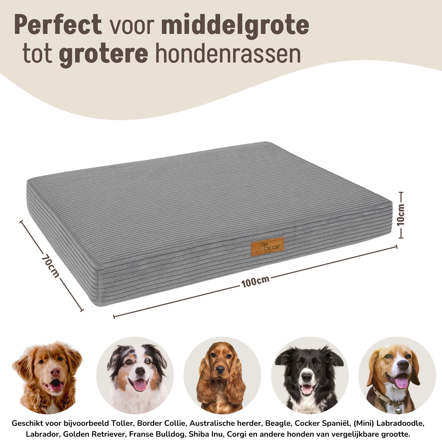By Cee Cee Original Orthopädisches Hundekissen, Rippenstoff, 100 x 70 cm