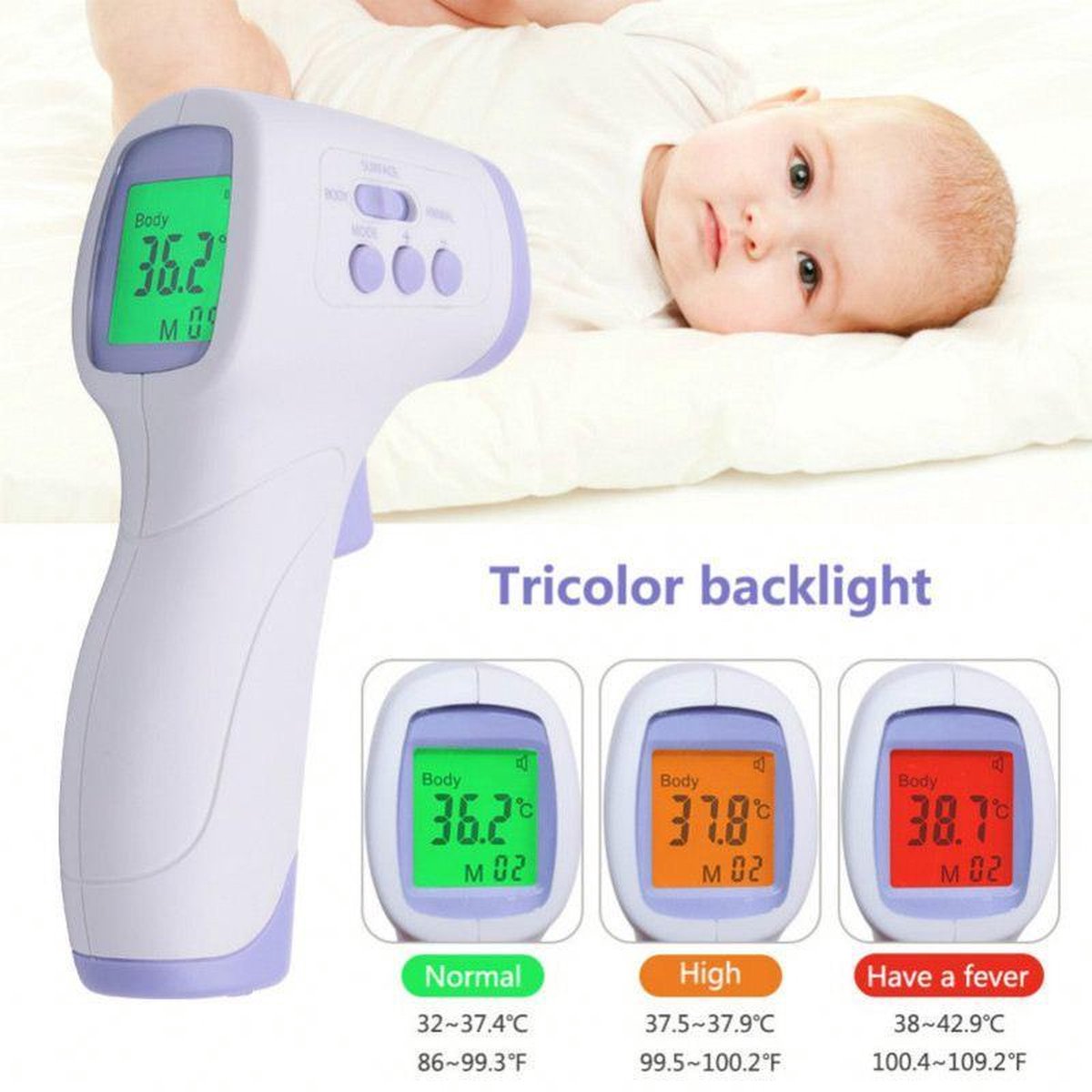 Infrarood Thermometer Koortsthermometer - Thermometer Lichaam en Voorhoofd - Contactloze en Digitale Thermometer - Voor Volwassenen en Kinderen